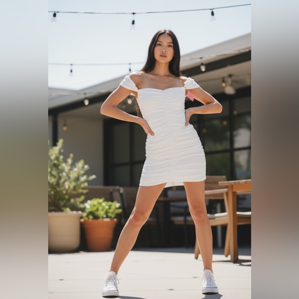 Edikted White Ruched Mini Dress